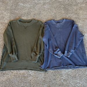 Aerie Olive and Blue Oversized Sweatshirt Set XS